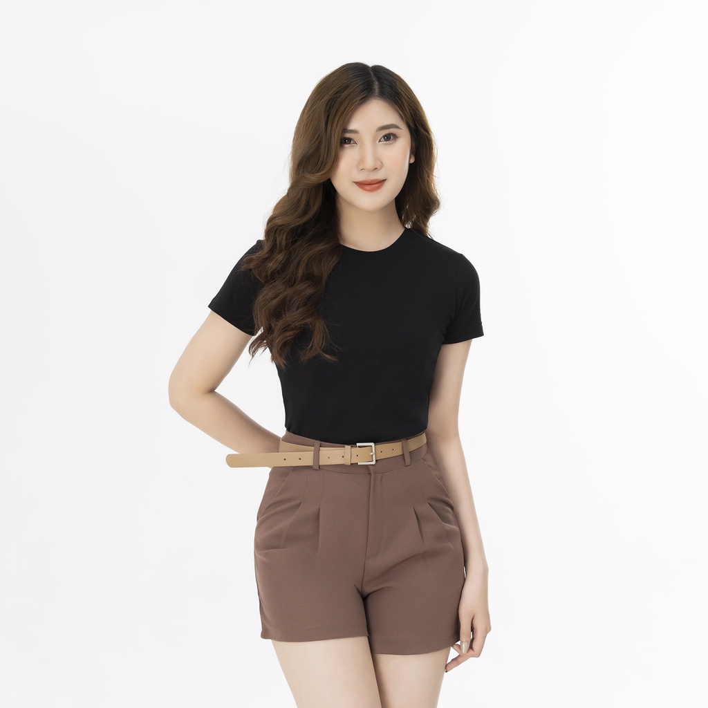Quần short nữ cạp cao đùi ngắn ống rộng năng động tôn dáng thoải mái 2 màu đen + nâu hotrend  PT8X | BigBuy360 - bigbuy360.vn