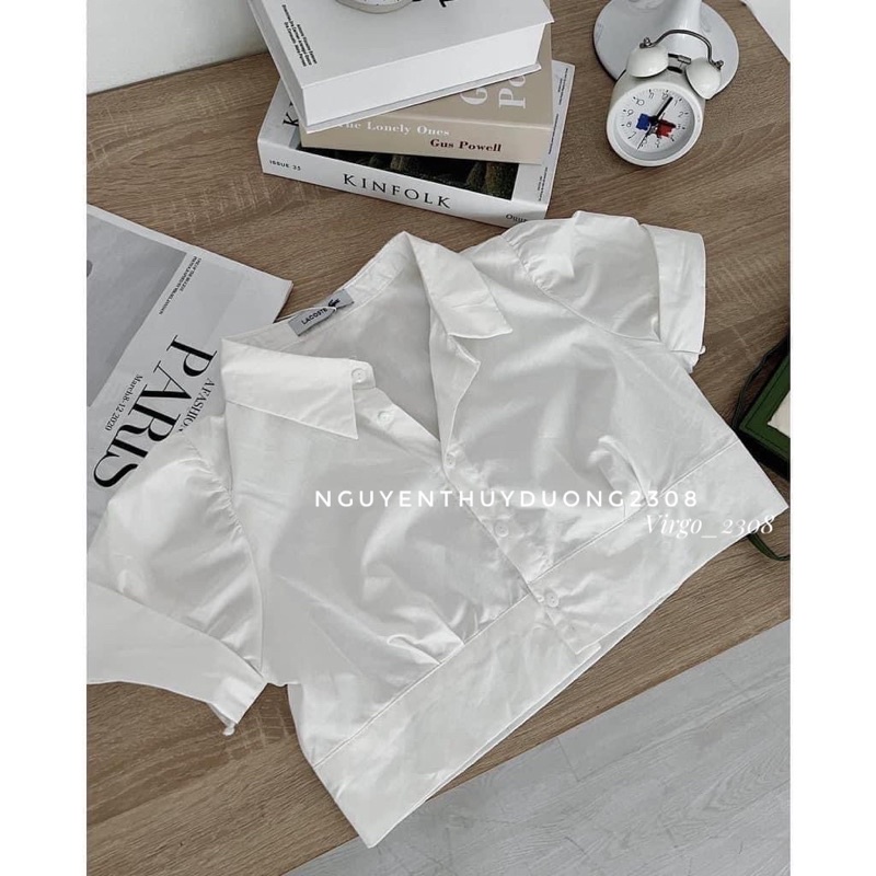 ÁO SƠMI TRẮNG DÁNG CROPTOP 2 KHUY BỤNG SIÊU XINH