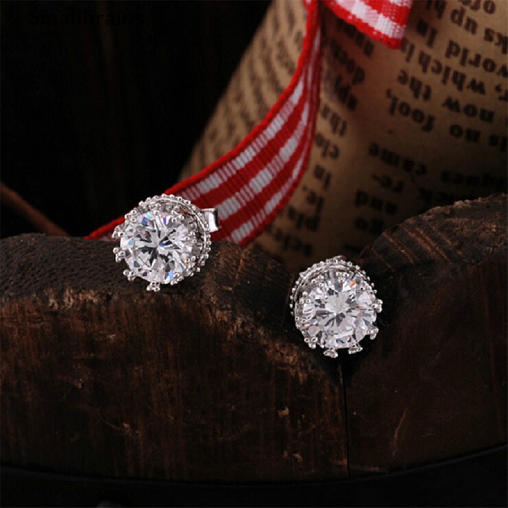 Smbr Women Sliver Plated Fashion Jewelry 8MM Round Cubic Zirconia Silver Stud Earring BR