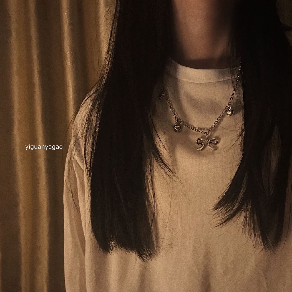 Vòng cổ phối mặt hình nơ trái tim xinh xắn thời trang hip hop