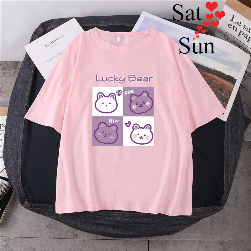 Áo Phông nữ form rộng in họa hình gấu Lucky Bear có size lớn (SatSun)