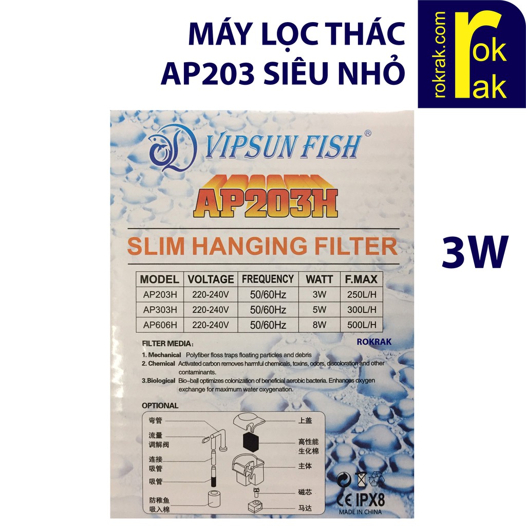 Lọc thác nước hồ cá AP203 3W máy siêu nhỏ cho bể mini