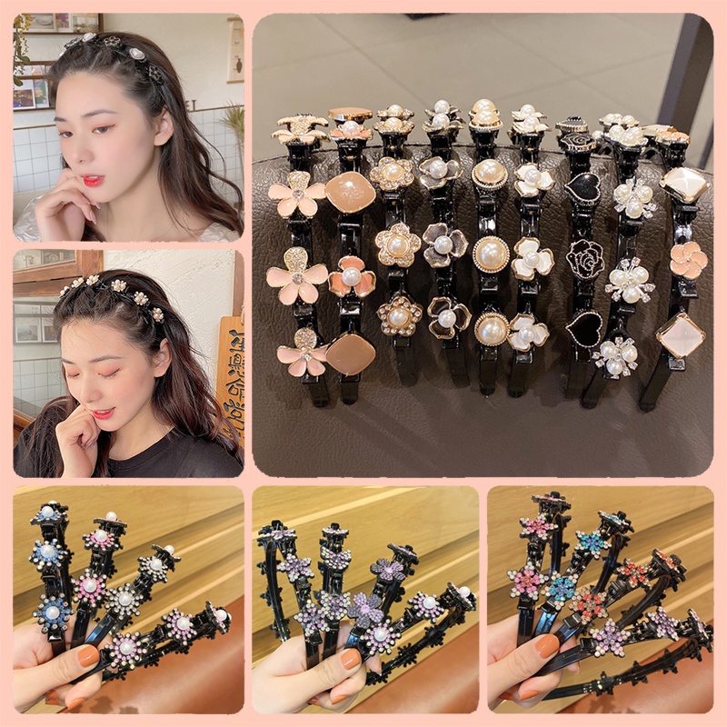 Băng Đô Cài Tóc Đính Ngọc Trai Đen Phong Cách Hàn Quốc