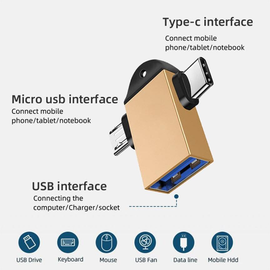 Bộ chuyển đổi hai trong một từ USB sang TypeC + đầu chuyển đổi OTG cho điện thoại/ máy tính