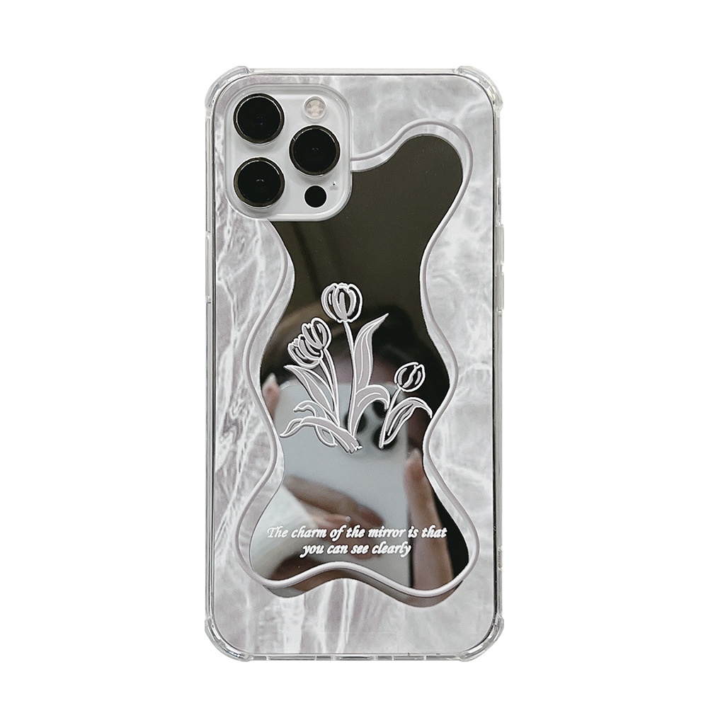 Ốp iphone Vỏ điện thoại hoa văn Tulip với gương trang điểm TPu Silicone Case Điện thoại iPhone 11 Pro Max X Xr Xs 7 8 14 Plus Se 2020 12 pro max 13