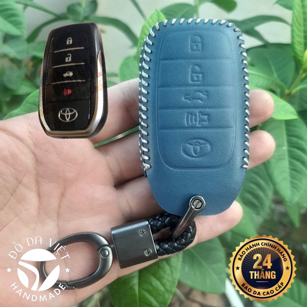 Bao da chìa khoá ô tô Camry, Hulux, fortuner, innova chìa thông minh 4 nút. Bảo hành 2 năm, da thật 100%