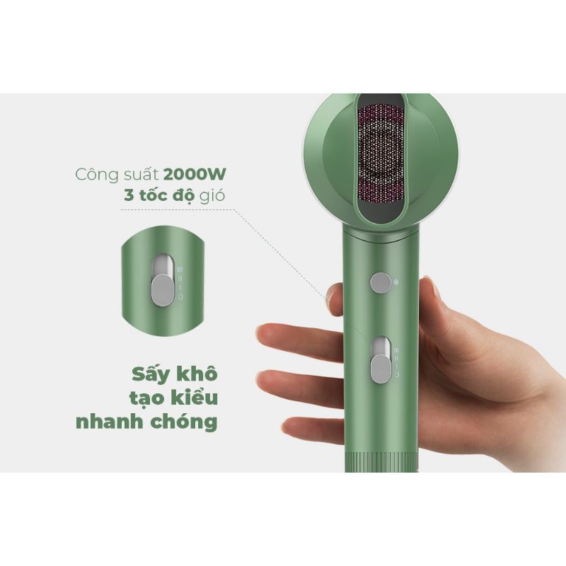 Máy sấy tóc SHD2315 công suất 2000W SUNHOUSE 2 màu xanh và xám 3 tốc độ gió sấy khô tạo kiểu nhanh chóng