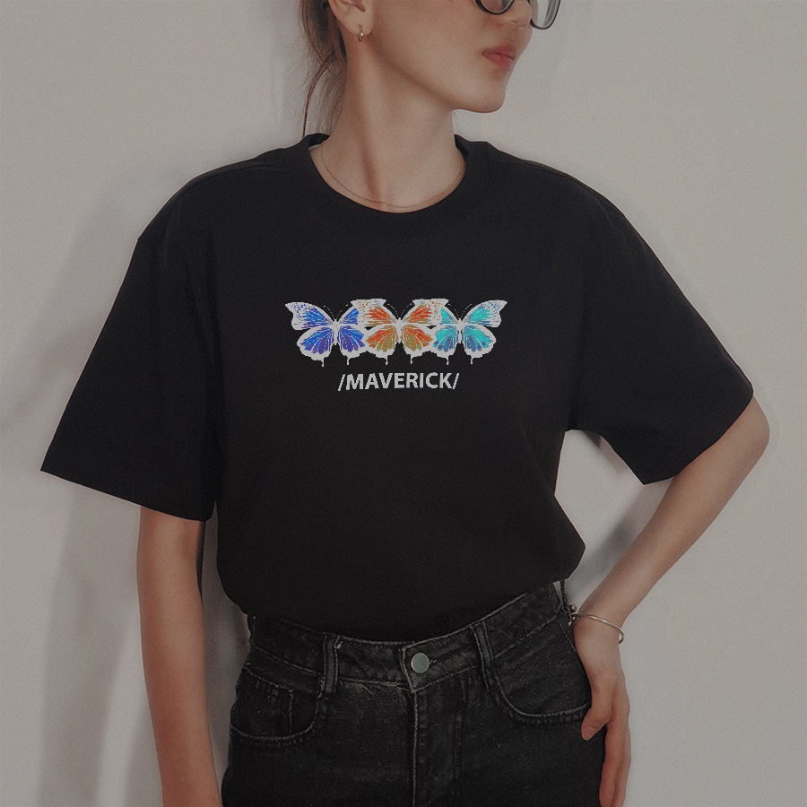 Áo Thun Phông Unisex In Hình Hiệu Ứng Cánh Bươm Bướm Full Tag Oversize Tay Lỡ MVR KK3736