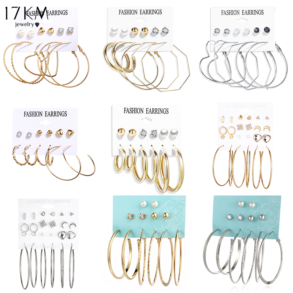 Bộ Bông Tai 17KM Xi Mạ Phong Cách Retro Bohemia Hàn Quốc Thời Trang