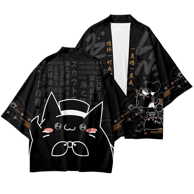 Áo khoác kimono tay dài dáng rộng in họa tiết chú cún shiba dễ thương cho nữ