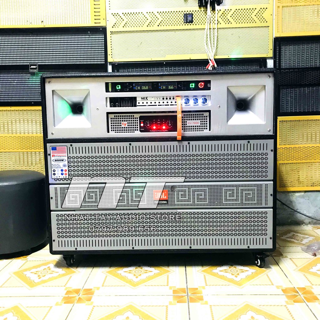 Dàn karaoke gia đình công suất lớn giá rẻ - Loa kéo di động cắm điện bass đôi 40 - JBL 1102 Pro