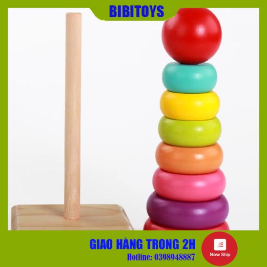 [RẺ VÔ ĐỊCH] Đồ chơi tháp cầu vồng gỗ size lớn giúp bé nhận biết màu sắc