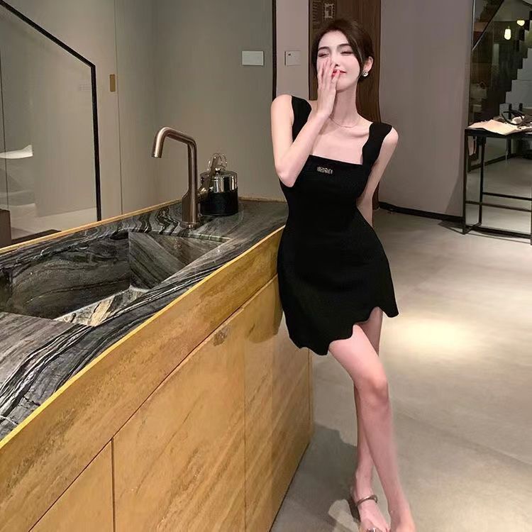 Đầm Hai Dây Ngắn Lưng Cao Màu Đen Thời Trang Cho Nữ  tao bao