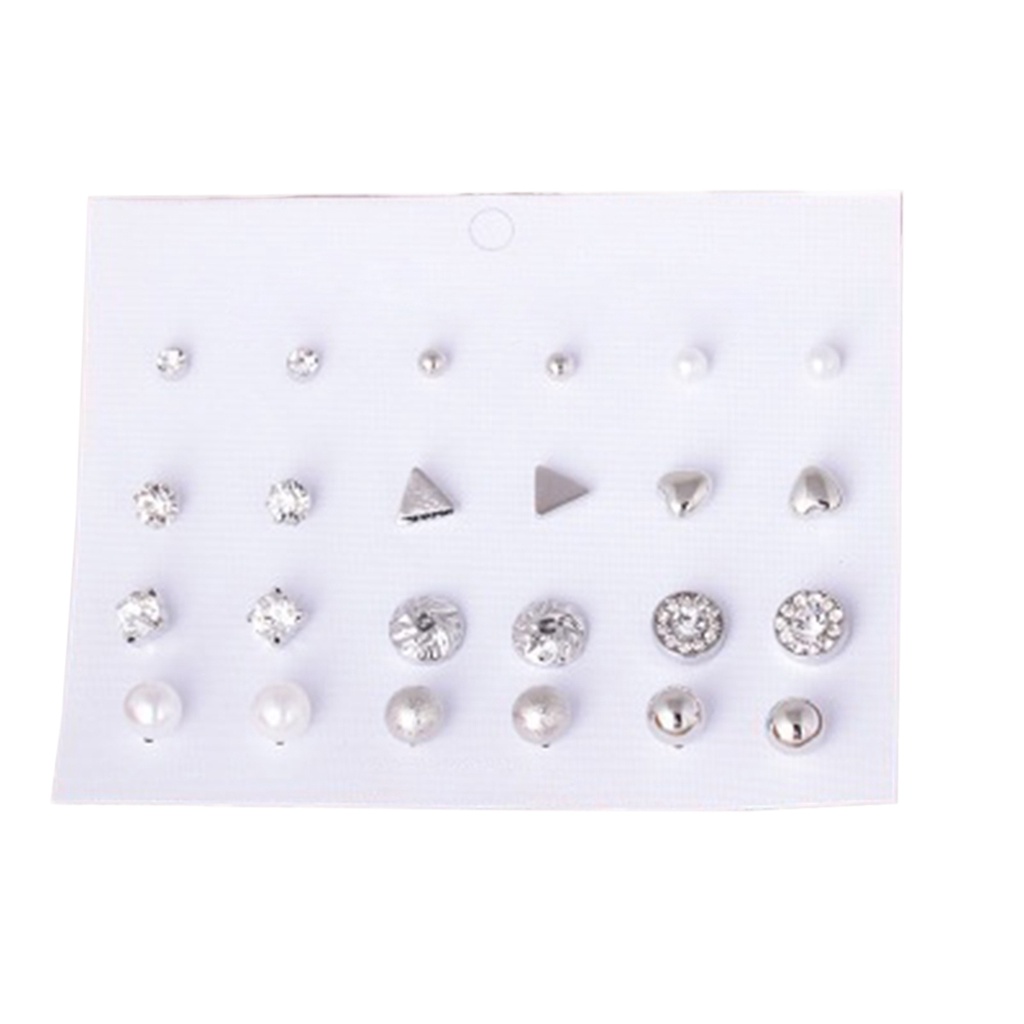 Set 12 đôi khuyên tai đính đá xanh dương nhiều kiểu dáng