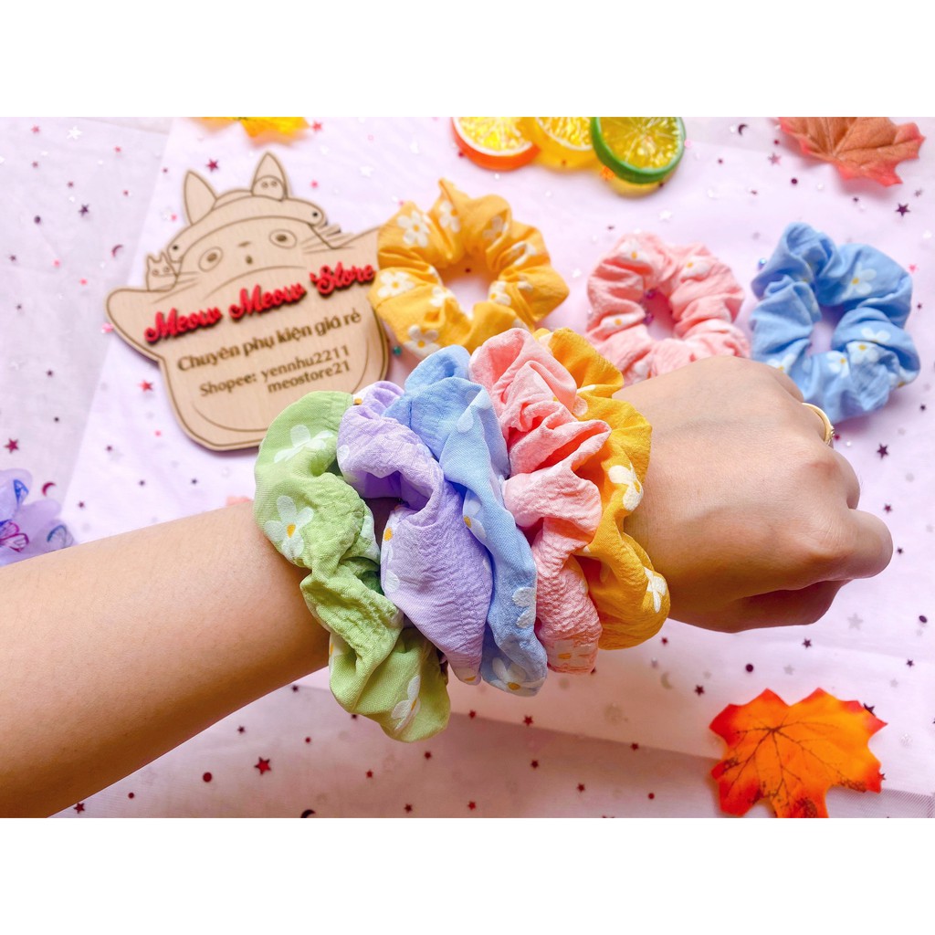 ❣Ảnh+Video thật❣Scrunchies Dây Cột Tóc Chun Tóc Vải Hoa Loại Tốt Hot Trend