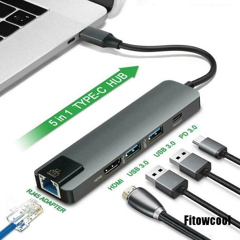 Bộ chuyển đổi đa năng cổng USB Type C 5 trong 1 với 4K HDMI PD RJ45