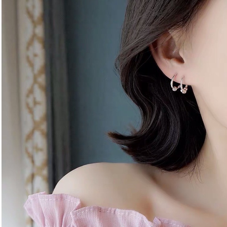 Bông tai bạc ta S999 cho trẻ em người lớn DaLiA Jewelry khuyên tai mix bi cá tính chốt cài