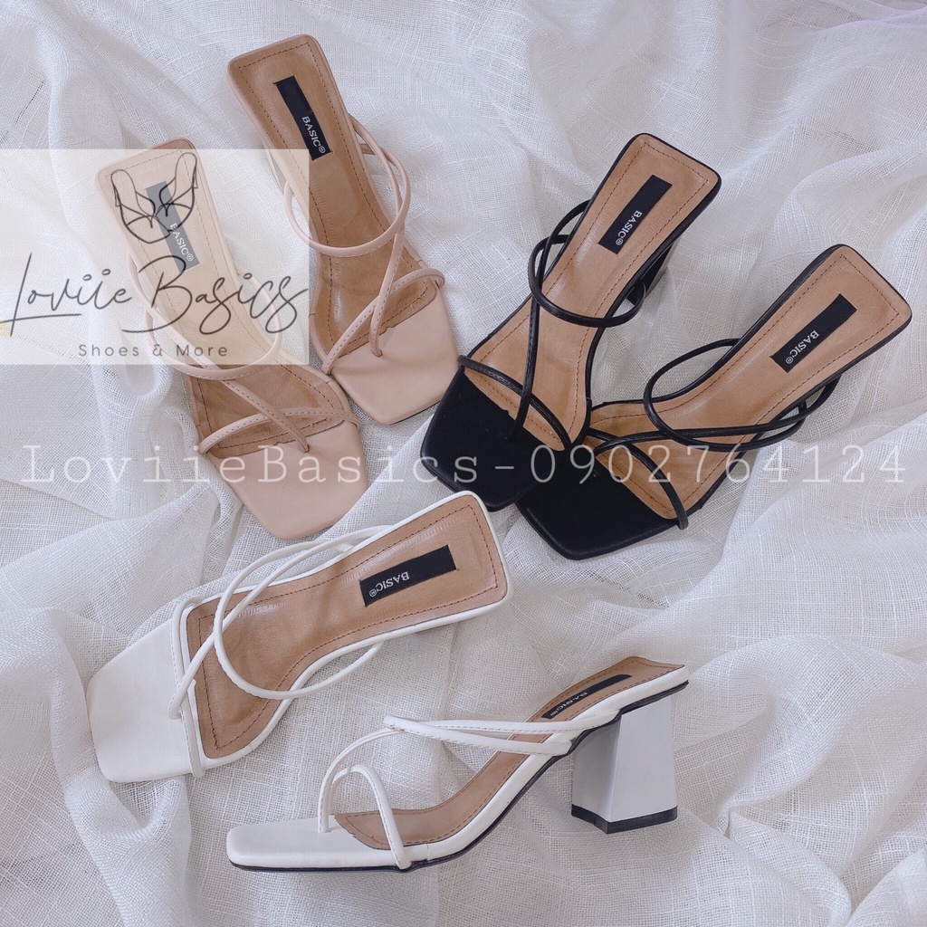 GUỐC NỮ CAO GÓT LOVIIEBASICS - DÉP CAO GÓT ĐẾ VUÔNG DÂY MẢNH XỎ NGÓN GÓT SỌC D200335 D191210