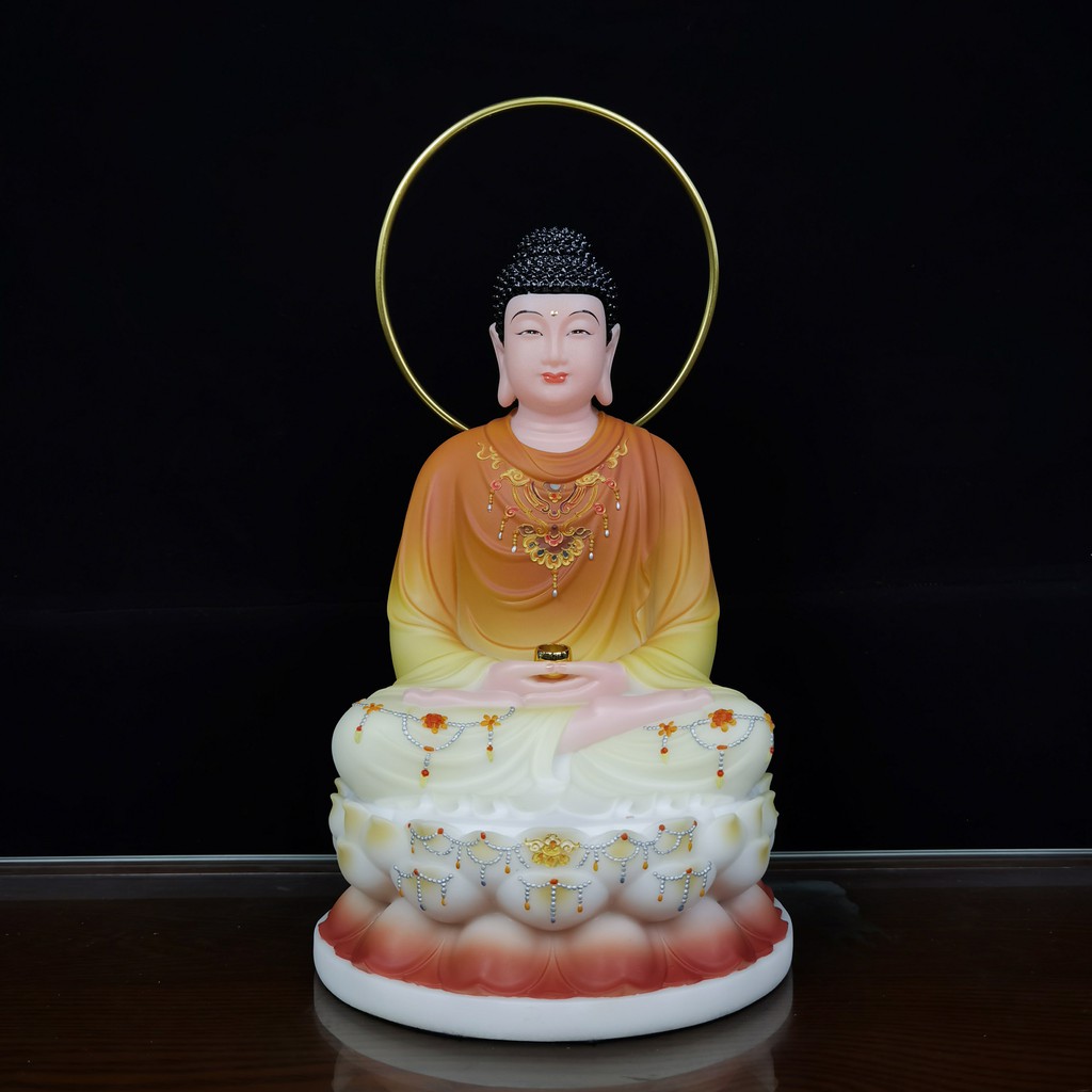 Tôn Tượng Phật Tổ Hào Quang Bằng Bột Đá Áo Vàng Hoạ Tiết Vẽ Gấm Cao Cấp - Phật Giáo Tường Thuận