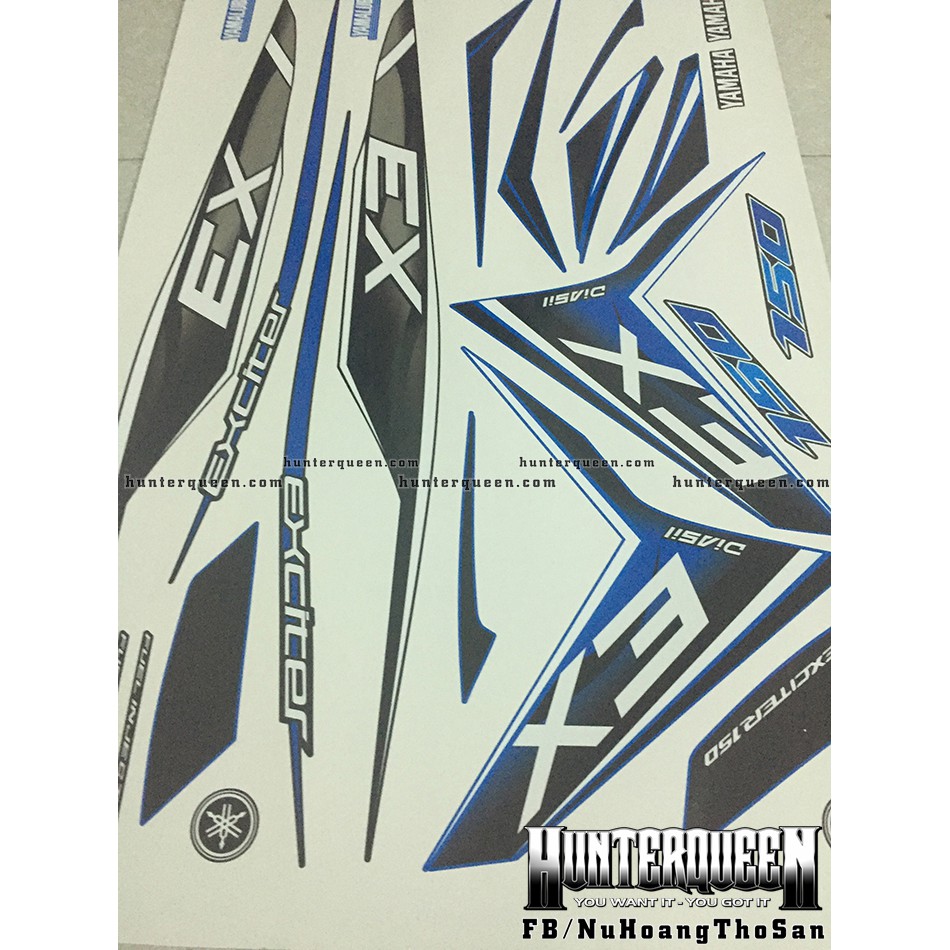 Tem Exciter 150. Tem rời chữ EX, xanh đậm nhạt. Dán xe đen. Xe màu khác vui lòng inbox