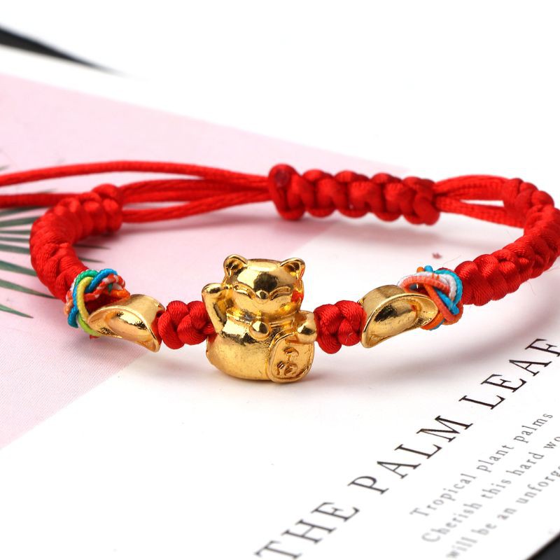 Ivy Lucky Kabbalah Red String Braided Golden Fortune Cat Bracelets Fashion Jewelry