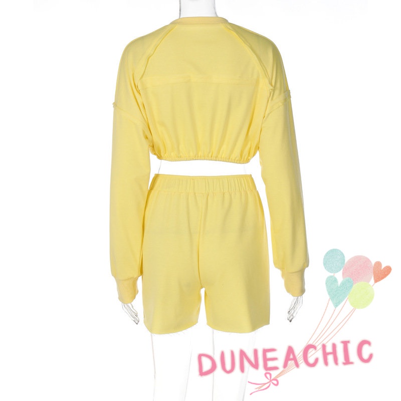 DUNEA Bộ Áo Sweater Dài Tay + Quần Short Xinh Xắn Dành Cho Nữ