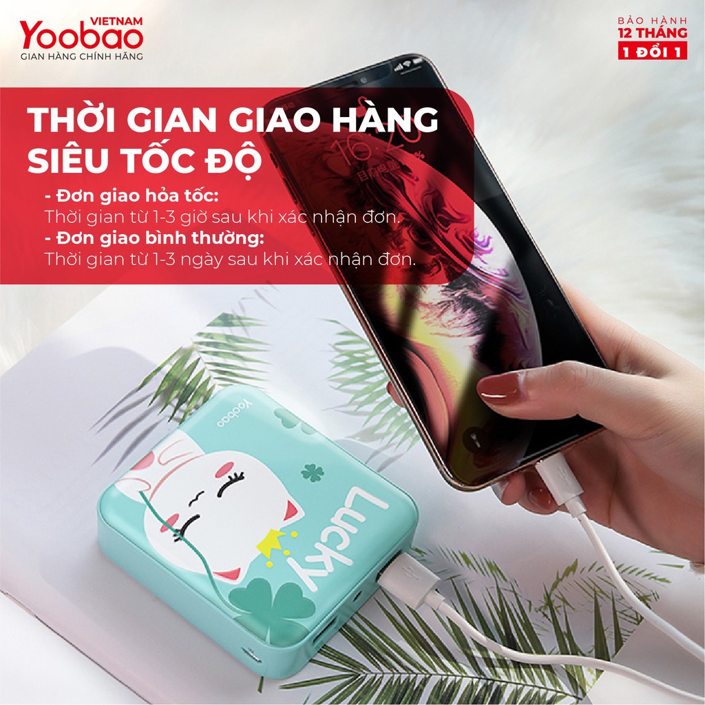 Sạc dự phòng mini 10000mAh Yoobao YB-6024 Trang bị đèn LED chiếu sáng - Hàng chính hãng Bảo hành 12 tháng 1 đổi