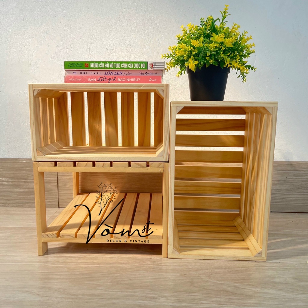 Thùng PALLET Trang Trí TỪ Gỗ THÔNG THƠM CAO CẤP Nhập Khẩu - VÒM DECOR - Hộp Kệ Gỗ PALET Đựng Đồ