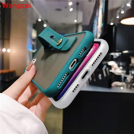 Huawei Nova 8 Pro Honor V40 Pro Phone Case Bracket Wrist Strap Clear Transparent Holder Stand Simple Soft Contrast Color Frame Matte Hard PC Case Cover