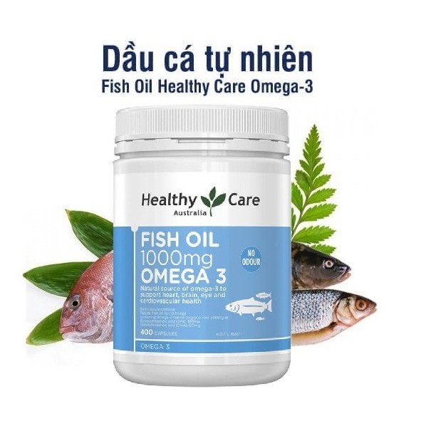 Dầu cá tự nhiên Fish Oil 1000mg Omega 3 Healthy Care - Lọ 400 viên