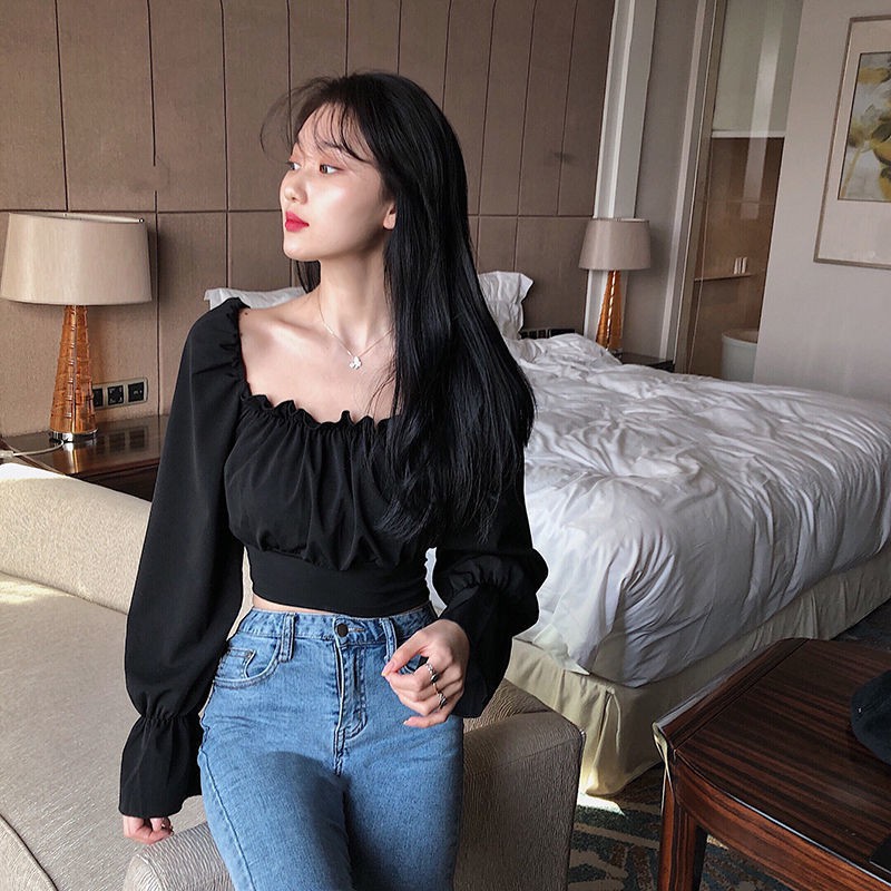 Kho sẵn sàng🎁angryball áo croptop tay dài  Áo sơ mi nữ tay dài thời trang hàn quốc