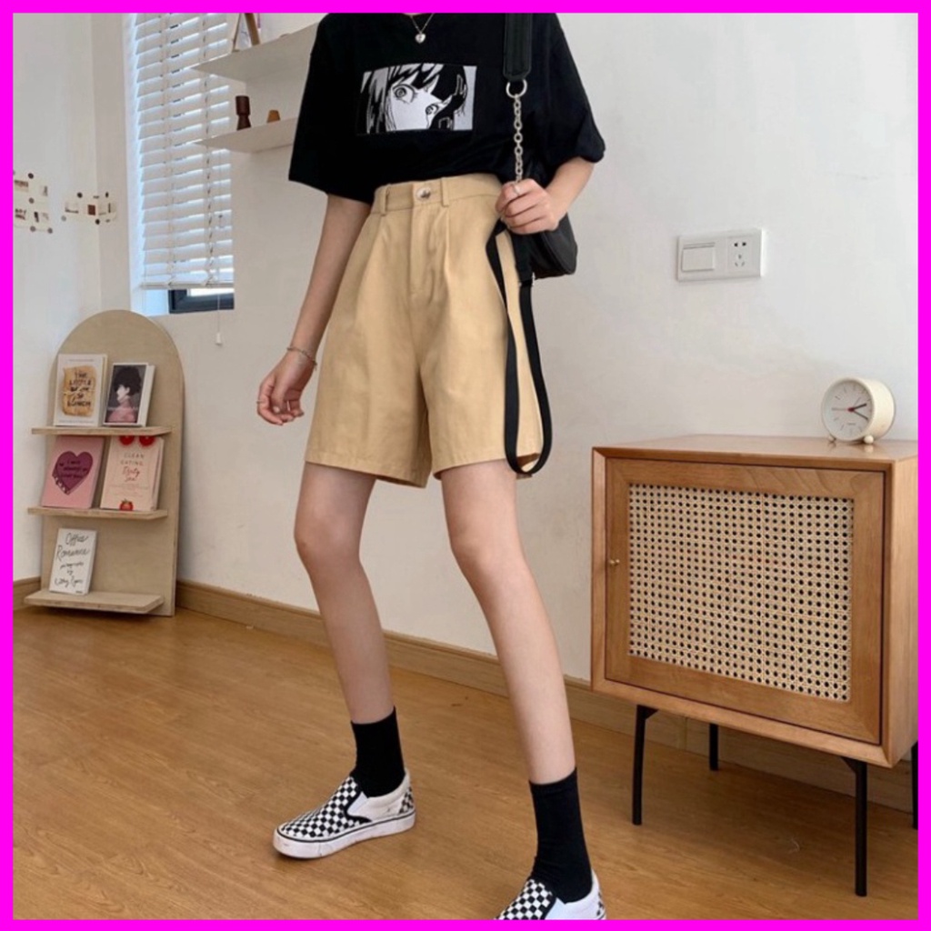 Quần short Unisex ống rộng cạp cao màu kem pyenstore