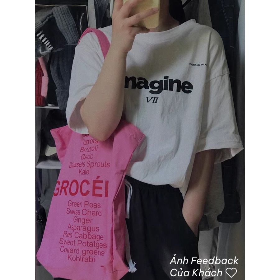 Áo phông nữ nam unisex form rộng tay lỡ thun IMAGINE teen cổ tròn oversize cotton giá rẻ màu đen trắng tee pull SamMy96