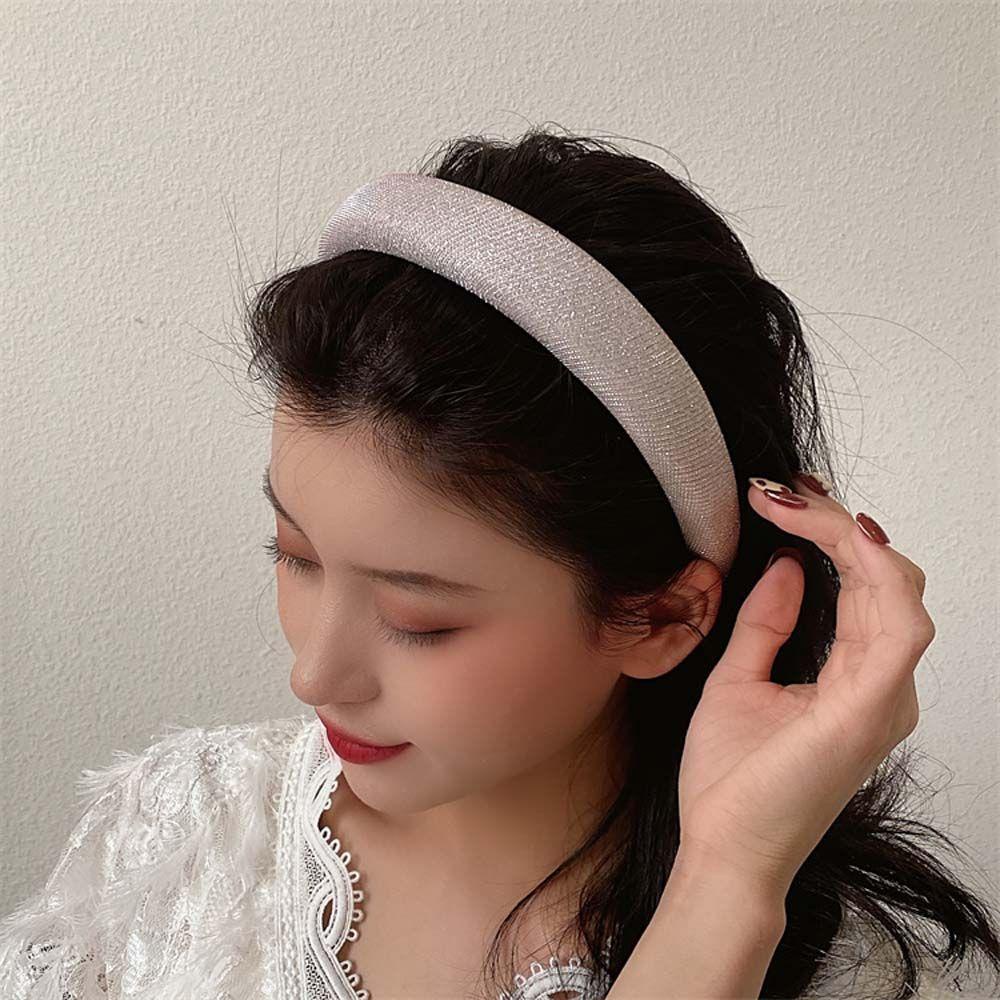 Băng Đô Cài Tóc Bằng Xốp Lụa Bóng Màu Trơn Phong Cách Hàn Quốc Thời Trang