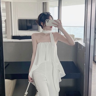 Jumpsuit Áo Quây Liền Quần Ống Rộng Kèm Khăn