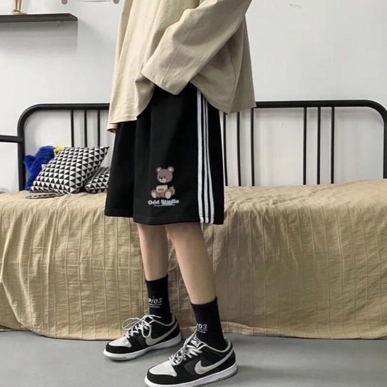 [XẢ KHO] Quần Sooc Nam Nữ Mặc Nhà, Quần Đùi Unisex Ống Rộng Màu Đen In Hình Gấu(Hàng Sẵn- Ảnh Thật)