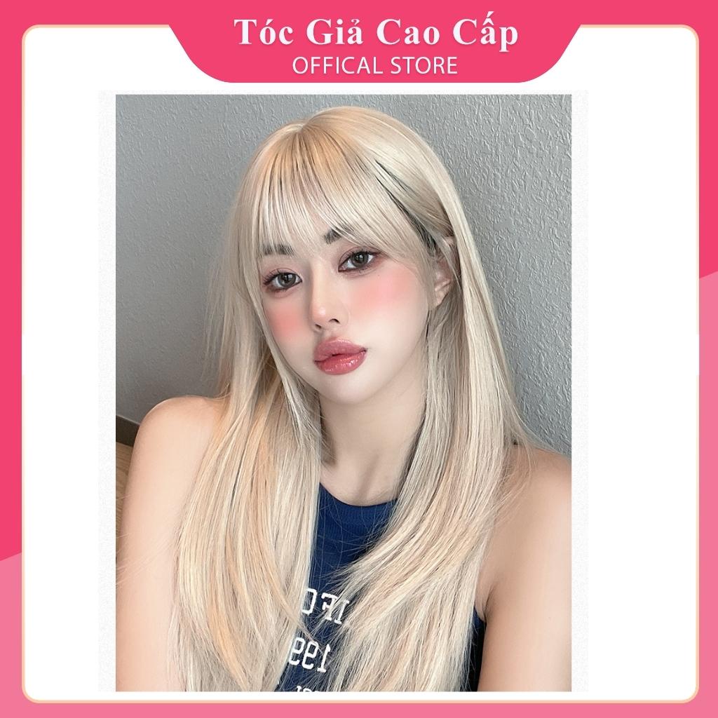 Tóc giả nữ nguyên đầu thẳng vàng tây phối line trắng baby, tặng kèm lưới trùm tóc.