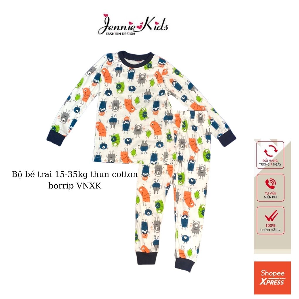 Bộ  bé trai , đồ bộ bé trai dài tay size đại thun borrip cotton VNXK Jennie kids J464