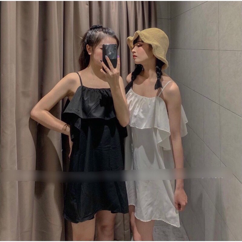 Váy Hai Dây Trễ Vai Bèo Siêu Xinh Váy hai dây nữ suông hàn quốc trendy