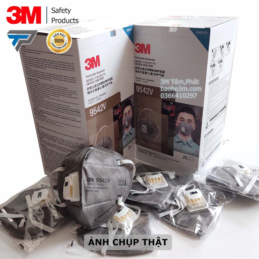 [LẺ 1 CÁI] khẩu trang 3M 9542V xám - quai qua đầu - chống bụi PM2.5 & mùi hoá chất | BigBuy360 - bigbuy360.vn