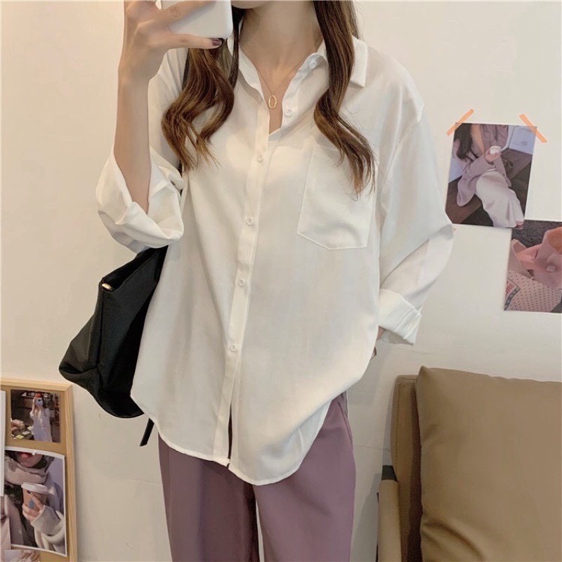 Áo sơ mi nữ dài tay phong cách Ulzzang Hàn Quốc nhiều màu freesize dưới 60kg | BigBuy360 - bigbuy360.vn