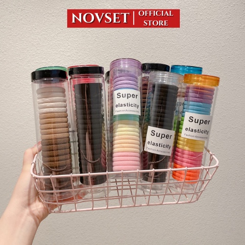 Dây Buộc Tóc NOVSET Cột tóc Nhiều Màu Sắc Trơn Kèm Ông Đựng Trong Suốt  SET 20 CHUN [ MÃ C801 ]