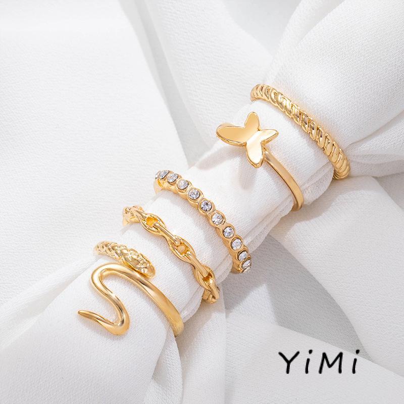 Bộ Nhẫn Nhiều Lớp Họa Tiết Hình Học/Bướm Sáng Tạo Đơn Giản Cho Nữ