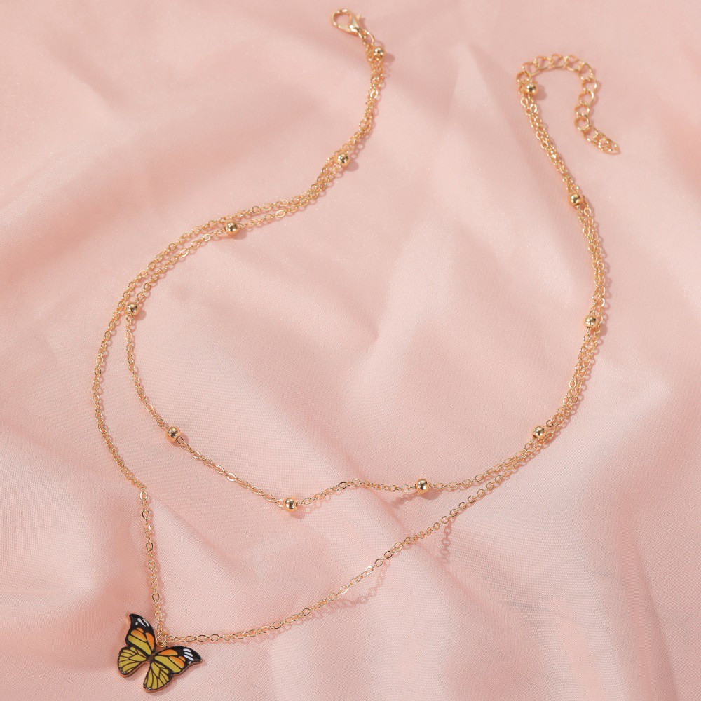 Vibrant-colored Butterfly Pendant with Lovely Pearl Beads for Women