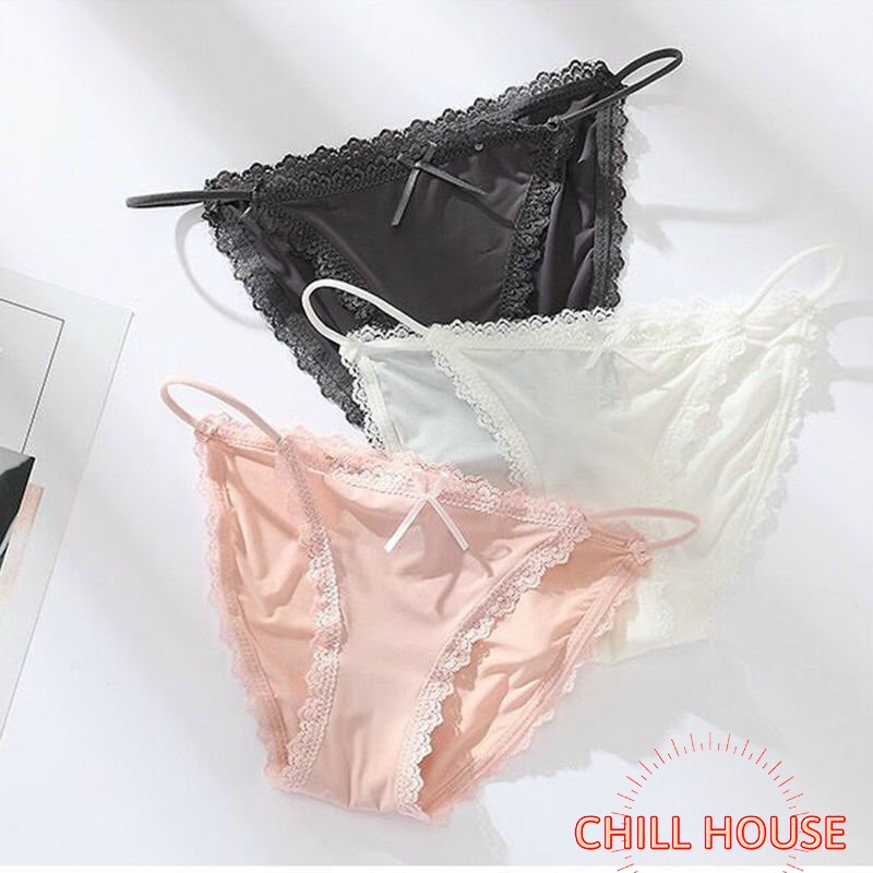 Quần lót nữ su pha ren đính nơ, dây hông mảnh sexy Q 059