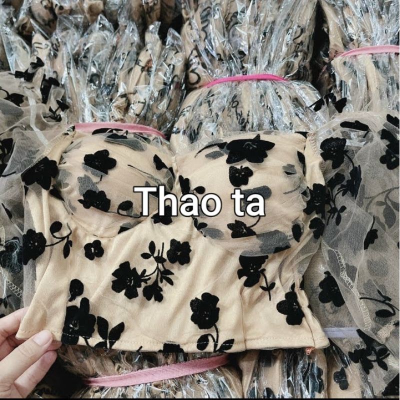 Áo croptop phối lưới có mút ngực hàng y hình kèm ảnh chụp chính chủ ( free size 40-53kg)