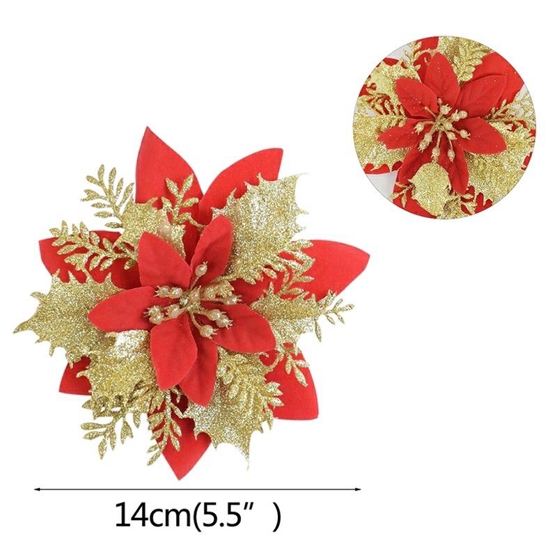 Bông hoa nhũ trang trí Noel, hoa trạng nguyên trang trí giáng sinh (Kích thước 14cm)