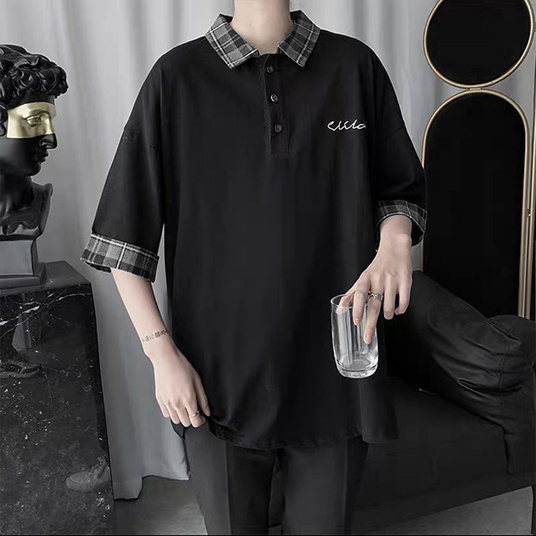 Áo thun Polo họa tiết viền caro cá tính cho Nam và nữ, chữ thêu tinh tế chất Cotton thoáng mát,Basic |new arrival 2021|