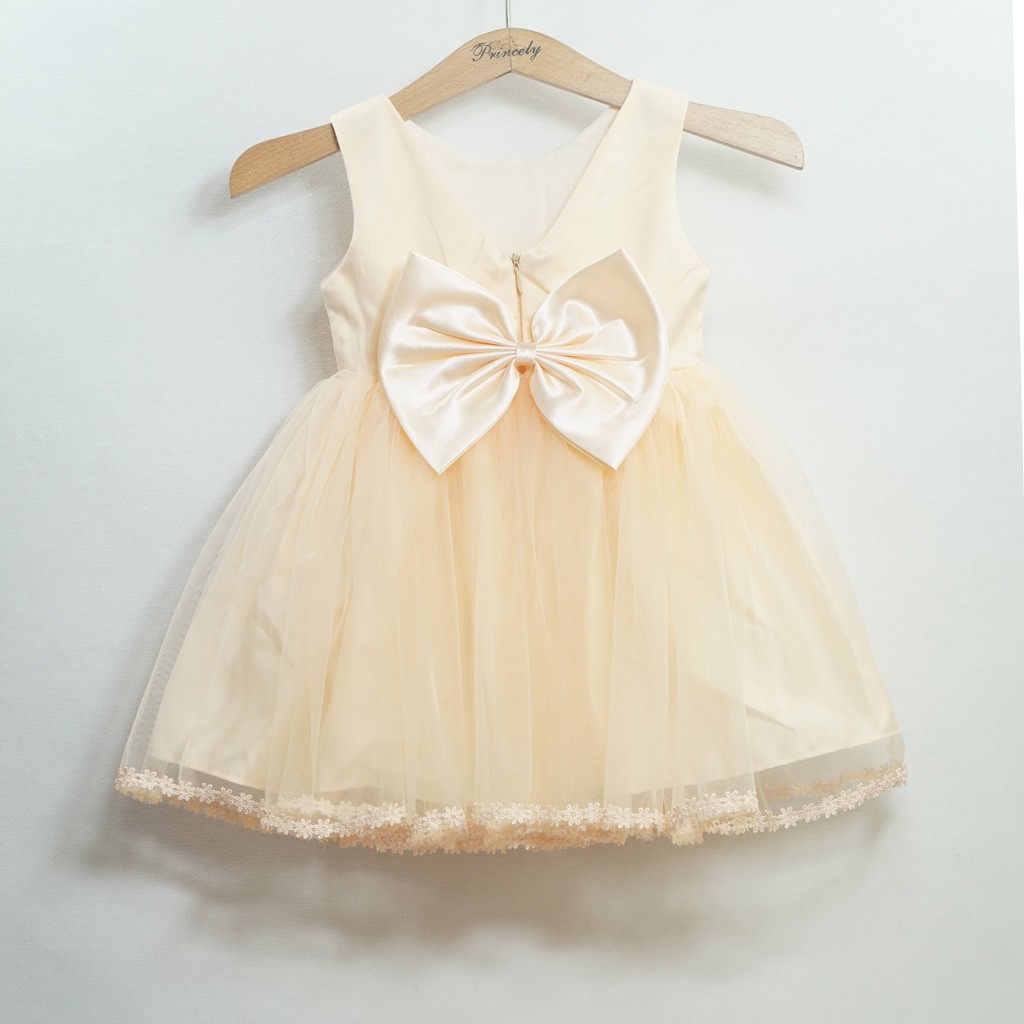 Đầm voan da hội nơ lớn chân ren cho bé gái