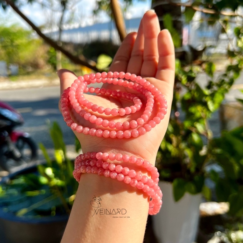 Vòng tay 3 vòng đá đào hoa 5mm